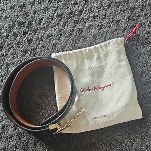 Salvatore Ferragamo Black Belt with Gold Buckle